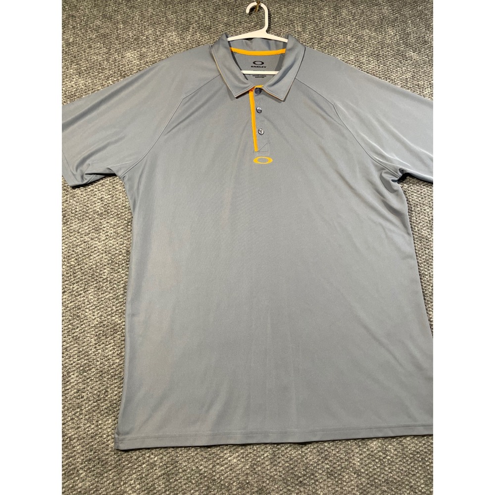 Oakley Hydrolix Mens XL Gray Orange Performance Golf Polo Shirt Regular Fit - Picture 2 of 5